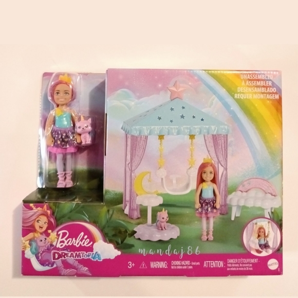 Barbie Dreamtopia Chelsea Doll Outfit Pet Kitten Gazebo Swing Playset Toys NEW - Picture 2 of 12